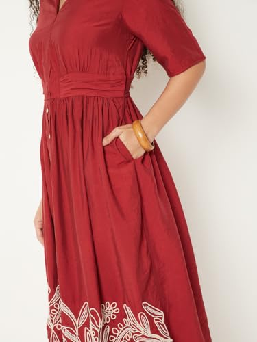 Max Kalki x Max Embroidered Midi Dress (Red_XS)