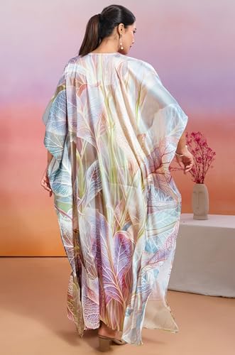 Label Aarna Premium Soft Satin Kaftan Dress for Women/Digital Print/Free Size (M-3XL) / Hidden Adjustable Belt Long Maxi Multicolour