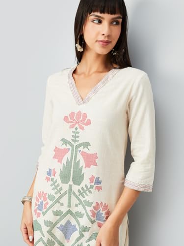 Max Women's Cotton Blend Kurta Set (CTKST54102_Off White