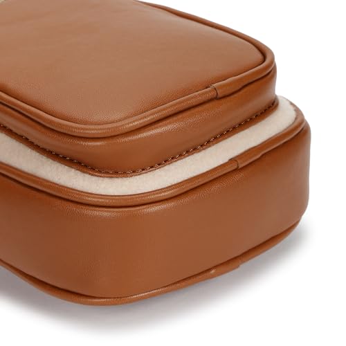 Fastrack Sherpa-Accent Colorblock Sling Bag for Women | Faux Leather Crossbody with Zipper Closure, Adjustable Strap and Gold Hardware | Compact Everyday Bag for Casual, Campus and Travel Looks