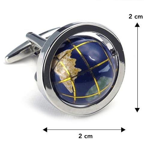 Peora Spinning Globe Earth Blue Formal Cufflinks Set Gift for Men