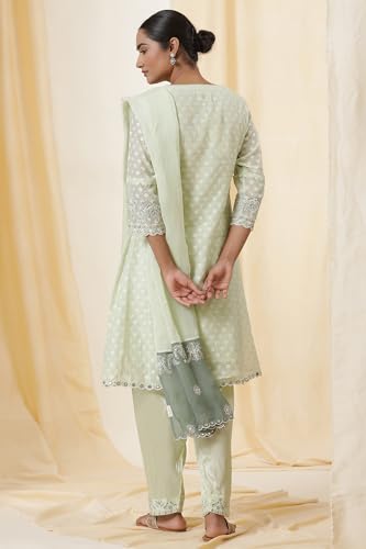 W for Woman Folksong Green Festive Embroidered Cotton A-Line Kurta, Salwar Pant & Dupatta_24MAFS11749-930315_2XL