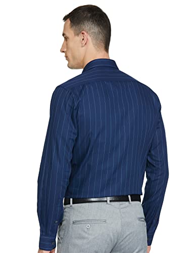 Arrow Men's Striped Full Sleeve Slim Fit Cutaway Collar Cotton Formal Shirt Blue