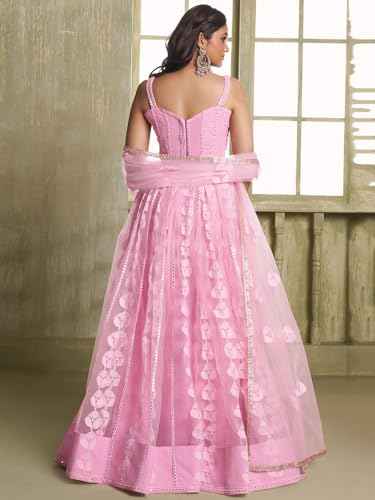 Zeel Clothing Women's Thread Sequins Work Embroidery Soft Net Lehenga Choli with Dupatta (NFH-2208-Pink-Women-Lehenga-Choli-Latest; Free Size)