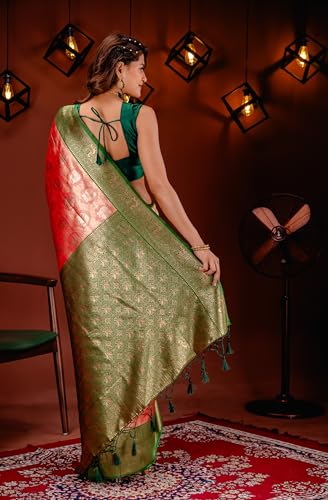 MIMOSA Women's Woven Design Kanjivaram Style Art Silk Saree With Blouse Piece : Sa00001783Mrfree,Maroon