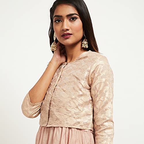 Max Women Printed Midi Dress with Sheen Top (IIFE21MX8_Peach_S)