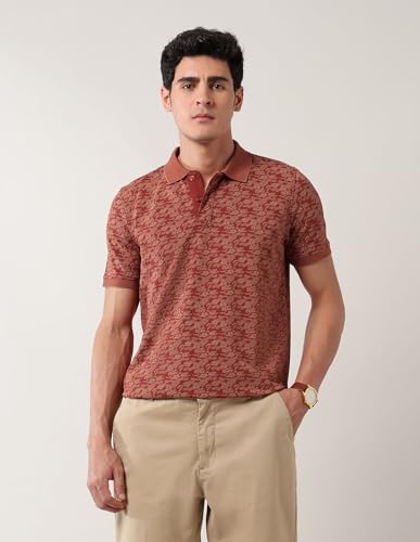Arrow Sports Men's Floral Regular Fit Polo Shirt (ASAJTS3466_Rust