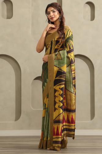 Soch Womens Green Viscose Geometric Printed Saree