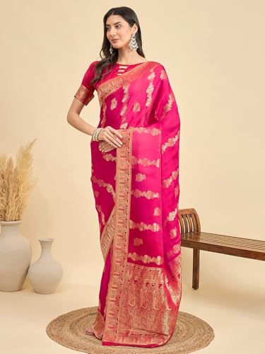 AKHILAM Women's Kanjivaram Woven Soft Silk Saree With Blouse Piece