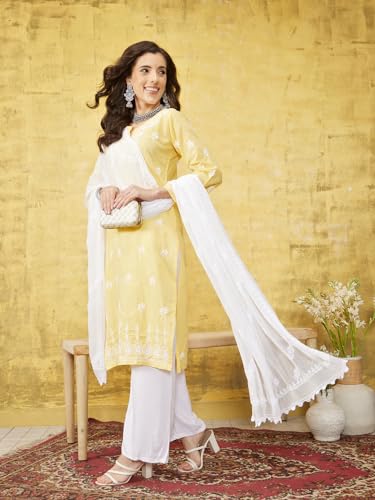 Ada Hand Embroidered Lucknowi Chikankari Chiffon Dupatta Stole for Women A511216 White