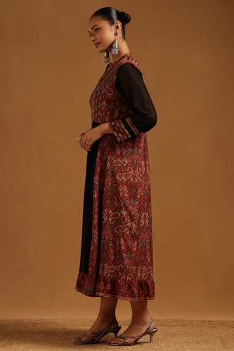 Soch Womens Black Muslin Ethnic Motifs Dress with Sequins