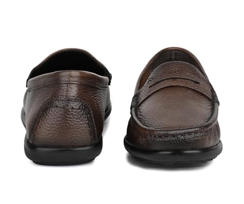 LOUIS STITCH Tan Italian Milled Leather Formal Shoes for Men | Ultra Lightweight Men’s Slip On Formal Loafers | Comfortable for Long Hours | LSPDFLTN | (UK-10)