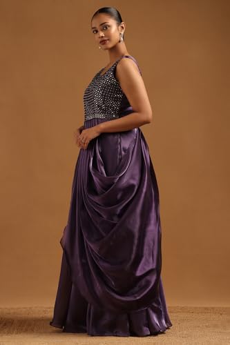 Soch Womens Purple Tissue Embellished Gown with Mirror Work