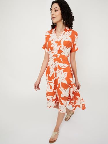 Max Women's Cotton Modern Midi Dress (MDDRS46004_Orange