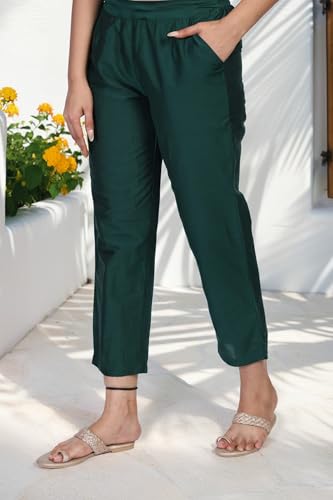 W for Woman Green Cropped Rayon Straight Pant - (W63325-224096-L)