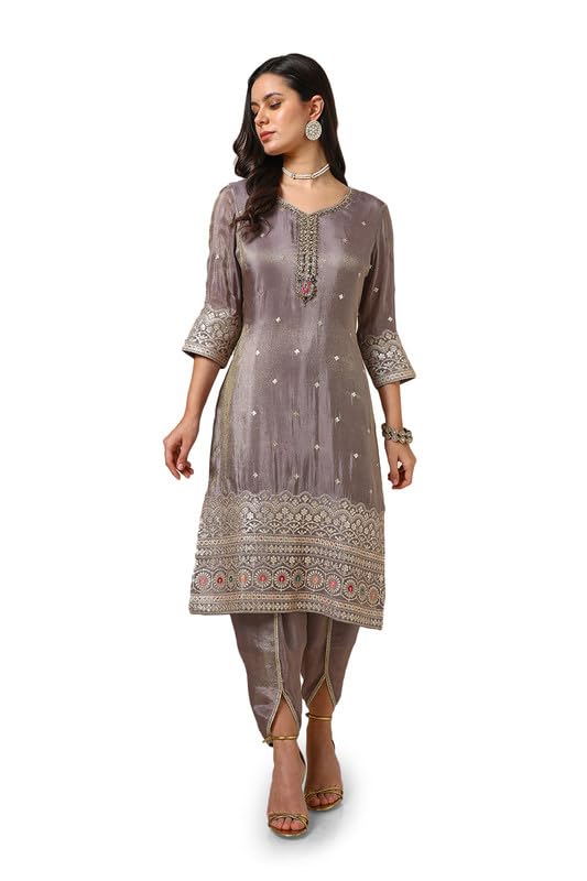 Soch Womens Grey Tissue Suit Set With Stones And Sequins