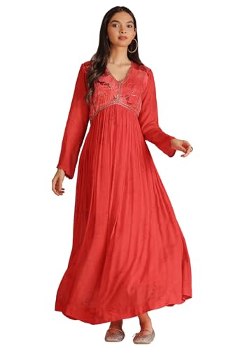 Soch Women's Chinon Maxi Dress (RSD-CWS5KU61331 Red