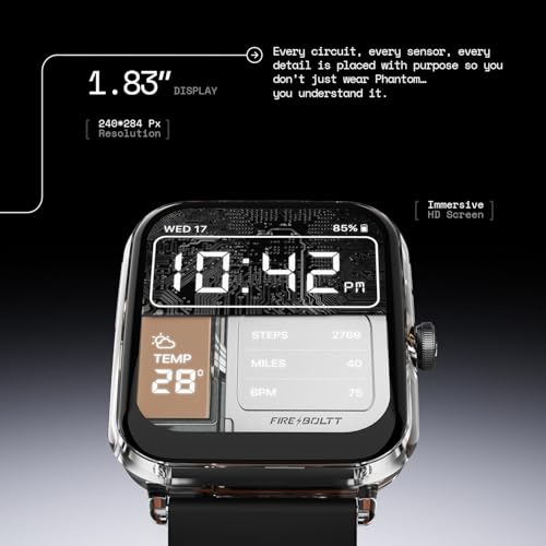 Fire-Boltt Ninja Phantom Smart Watch 1.83” Display, Transparent Clear Body Design, Bluetooth Calling, 120+ Sports Modes, Voice Assistant, AI Outfit Watch Face Smartwatch for Men & Women Blaze Orange