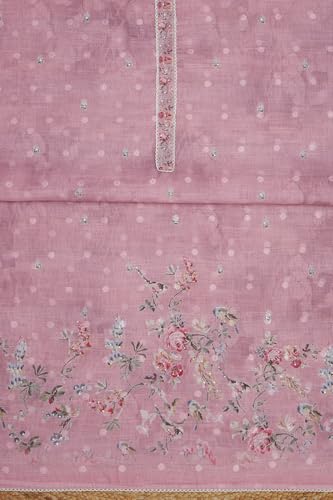 Soch Womens Blush Pink Linen Botanical Print Unstitch Dress Material With Sequins