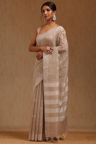 Soch Womens Beige Chanderi Embroidered Saree With Sequins