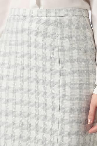 Women Grey Check Formal Knee Length Skirt