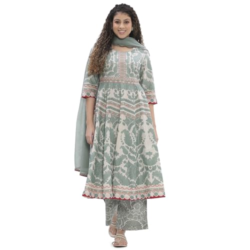 BIBA Women Green Cotton Anarkali Suit Set_38