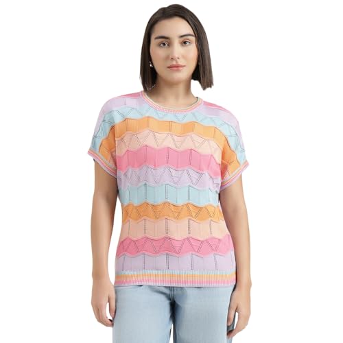 United Colors of Benetton Round Neck Self Design Sweater (Size : S) - 26P1JELCB088I901 Multicolour