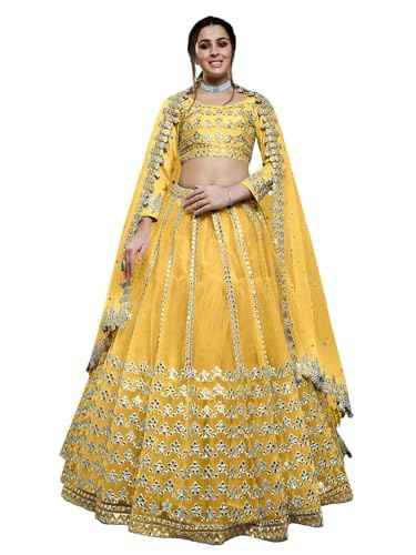 Zeel Clothing Women's Foil Embroidered Net Lehenga Choli With Dupatta (5029-Yellow-Womens-Lehenga-Choli-Latest,Free size)