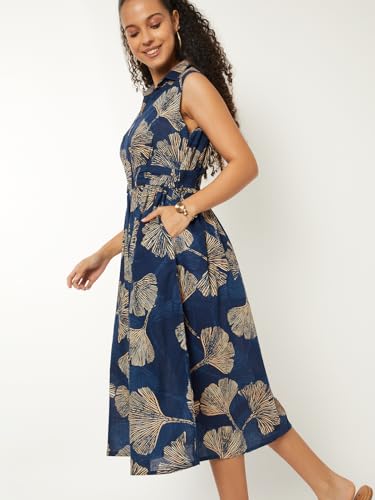 Max Women's Cotton A-Line Below The Knee Dress (WP511003A_Blue