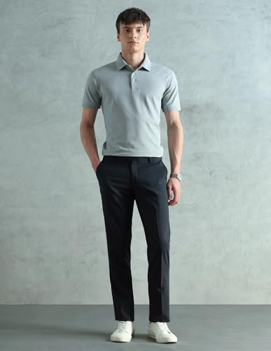 Arrow Men's Mid Rise Heathered Trousers (ARAEOTR2186_Navy_32)