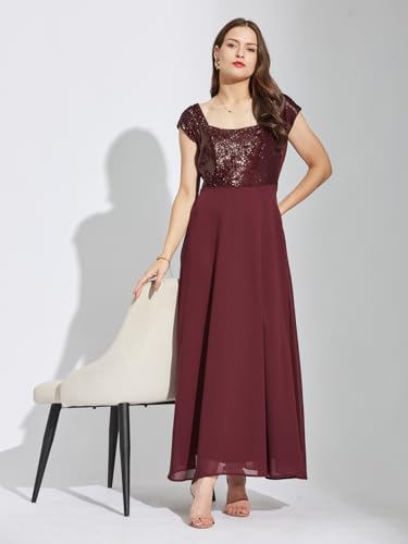 Latin Quarters Women Maroon Square Neck Cap Sleeves Solid Maxi Fit & Flare Dress XL