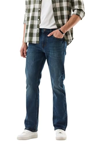 SNITCH Men Blue Casual Jeans | Straight Fit Relaxed Style with Mid Rise & Washed Pattern | Premium Cotton Blend Fabric with Medium Stretch for Everyday Comfort