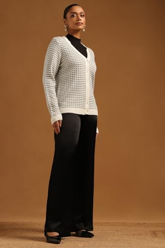 Soch Womens White Acrylic Knitted Cardigan
