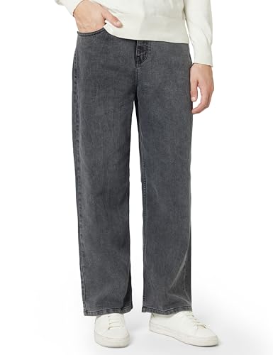 Styli Men Grey Wash Wide Leg Jeans with Whiskers