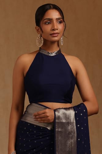 Soch Womens Navy Blue Georgette Zari Woven Saree