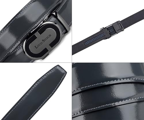 LOUIS STITCH Premium VT Leather Men's Auto Lock Belt | No Holes Belts for Men | Leather Belt for Gents (LSBE-SY-ALGY32-ALGB)