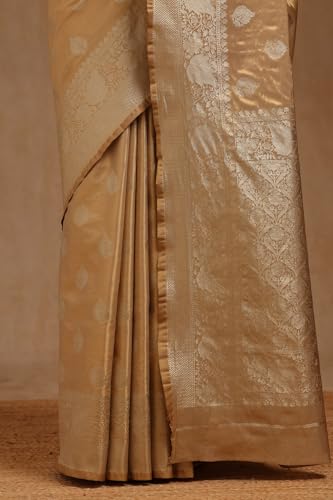 Soch Womens Beige Soft Silk With Zari Woven Saree With Zari Woven