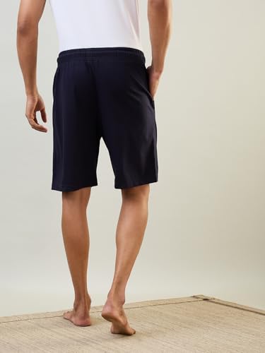 Raymond SleepZ Men Regular Fit Solid Pattern Cotton Polyester Blend Shorts Dark Blue
