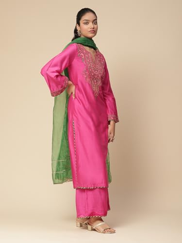 Aarke Ritu Kumar Pink Embroidered Kurta With Palazzo And Dupatta