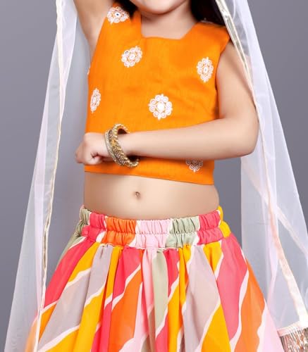 Xavima Girl's Lehenga Choli - Gota Detailing, Soft Fabric And Comfortable, Readymade Chaniya Choli For Kids|ORANGE|5-6