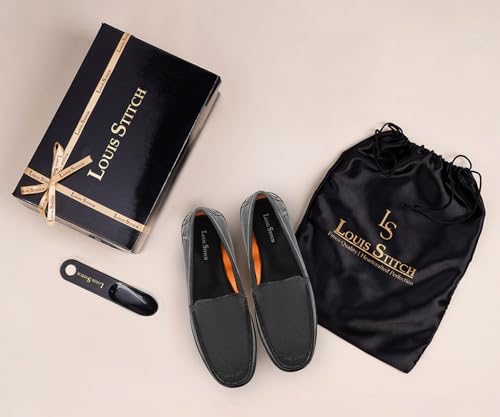 LOUIS STITCH Men's Raven Black Slip-On Loafers | Ultra Lightweight Slip-On Solid Formal Shoes for Men | Loafers with All-Day Comfort | LSFLPDMPUJB | UK-6
