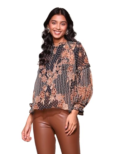 Label RITU KUMAR Reliance Private LimitedBlack Floral Print Top