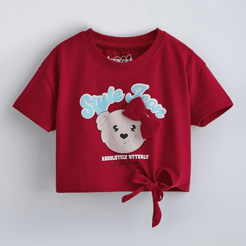 Hopscotch Girls Bow Applique Puppy Dress with T-Shirt in Red Color for Age (4-5 Years)