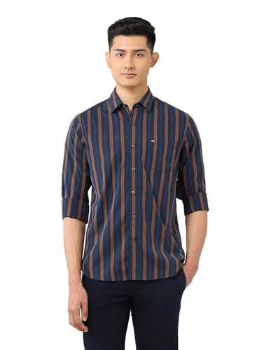 Arrow Sports Men's Striped Tailored Fit Shirt (ASAISH1762_Navy