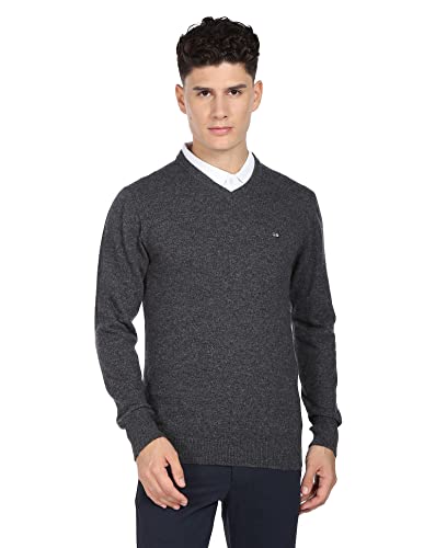 Arrow Men Dark Grey V-Neck Long Sleeve Heathered Sweater