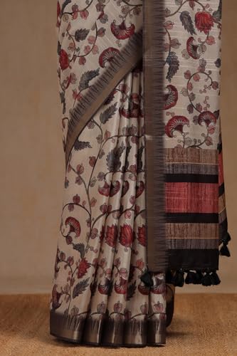 Soch Womens Cream Tussar Floral Print Saree