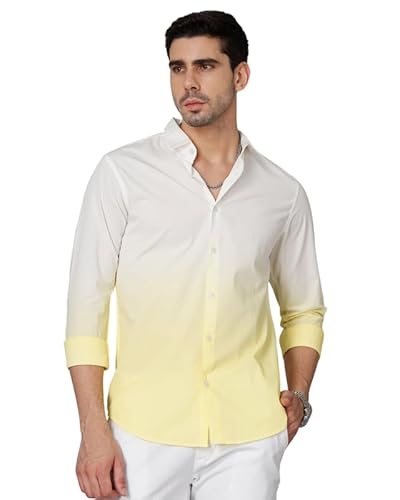 British Club Men's Ombre-Dyed Slim Fit Shirt | Button-Down Shirt for Men | Soft and Comfortable Cotton Fabric | Trendy Ombre Dye Effect | Long Sleeve Shirt | Ideal for Casual wear | Yellow S