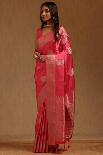 Soch Womens Blush Pink Satin Zari Woven Saree