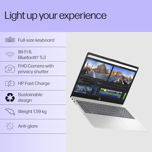 HP 15, 13th Gen Intel Core i3-1315U (12GB DDR4, 512GB SSD) FHD, Anti-Glare, Micro-Edge, 15.6''/39.6cm, Win11, M365 Basic(1yr)* Office24, Silver, 1.59kg, fd0573TU, FHD Camera w/Shutter Laptop