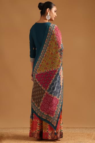 Soch Womens Teal Viscose Blend Ethnic Motifs Zari Embroidered Salwar Suit With Sequin